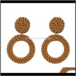 Dangle Lustre Livraison de bijoux 2021 Pendentif rond fait à la main Goutte pour Ethnique Inde Femmes Acrylique Suspendu Rotin St Weave Tricot Vigne Earrin