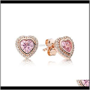 Bengelen kroonluchter sieraden roze steen cz diamant hart noppen originele doos set voor pandora 925 sier 18k rose gold oorbellen vrouwen cadeau