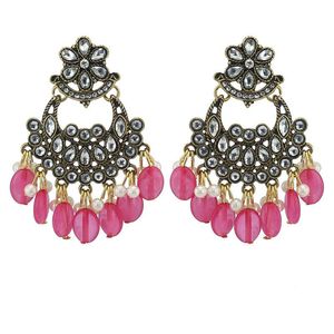 Bengelen kroonluchter jhumki jhumka handgemaakte roze kralen bloem thailand boeddha piercing oorbellen vintage mode feest sieraden oorrangdangle d