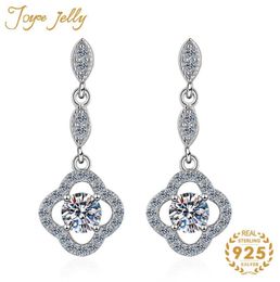 Bengelen kroonluchter joycejelly trendy 925 sterling zilveren druppel oorbellen voor vrouwen mossanieten diamant klaver ontwerp mode bruiloft4261212