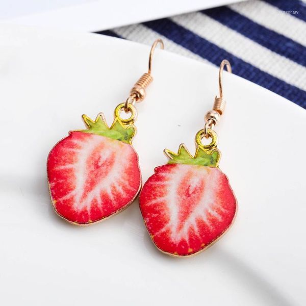 Boucles d'oreilles pendantes pour filles, lustre coréen, fruits mignons, fraise, vert, Kiwi, pamplemousse, pastèque, Kirs22
