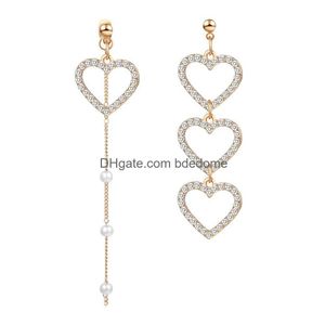 Dangle lustre coréen asymétrie coeur longues boucles d'oreilles pour femmes cristal grand asymétrique géométrique pendante boucle d'oreille bijoux Deli Dhezn