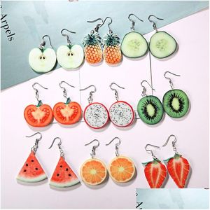 Bengelen Kroonluchter Koreaanse Leuke Fruit Oorbellen Individualiteit Stberry Ananas Watermeloen Appel Oranje Pitaya Vorm Oor Ring Fo Dhwkd