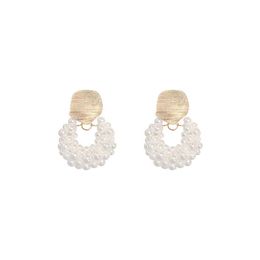 Bengelen kroonluchter Koreaans design mode handgeweven elegante parel fan maanen oorbellen goud metaal voor vrouwen cadeau drop levering sieraden dhw5f