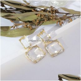 Bengelen kroonluchter Koreaanse oorbellen gouden geometrische transparant vierkante glas kristallen bruiloft voor vrouwen accessoires mode sieraden dhorf