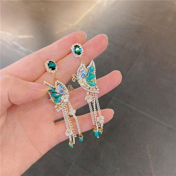 Dangle Chandelier Fashion Korean Pearl Tassel Long Color Dripping Fairy Buttery Anillo de anillo abierto Parring Female Jewelryda