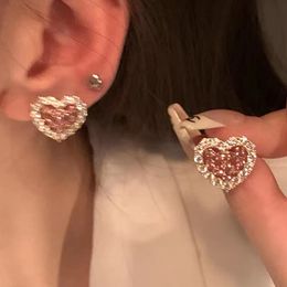 Dangle Lustre Mode Coréenne Rose Coeur Creux Boucles D'oreilles Pour Les Femmes Plein Strass Amour Zircon Goutte D'eau Boucle D'oreille De Mariage Bijoux De Fiançailles