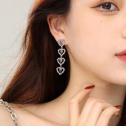 Bengelen kroonluchter Koreaanse mode paarse zirkon love tassel bengelen oorbellen voor vrouwen holle hart charme drop oorring boucle oreille fijne sieraden