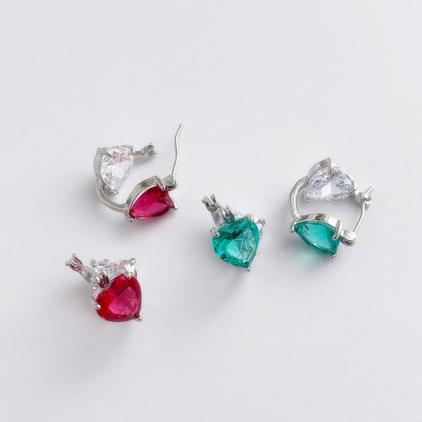 Dangle lustre coréen amour coeur rouge vert cristal boucles d'oreilles pour les femmes 2022 nouvelles pierres brillantes fête bijoux boucles d'oreilles