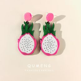 Bengelen kroonluchter Koreaanse mooie pitaya acryl druppel oorbellen voor vrouwen overdreven fruit voedsel kleurrijke sieraden cadeau