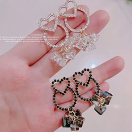 Dangle Chandelier Korean Luxury Rhinestone Hollow Heart Long Drop Boucles d'oreilles Bijoux