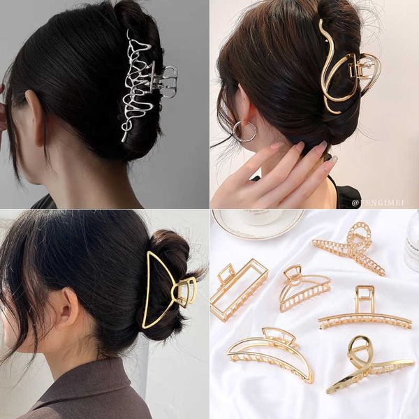 Dangle Chandelier Barrettes à cheveux géométriques en métal coréen, pince à cheveux élégante en forme de crabe pour femmes, épingle à cheveux ajourée, couvre-chef, accessoires pour cheveux de fille Z0608