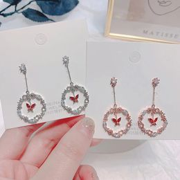 Dangle lustre coréen Micro pavé Zircon coeur cercle asymétrie boucles d'oreilles pour les femmes Dliecate Boucle D'oreille oreille bijoux