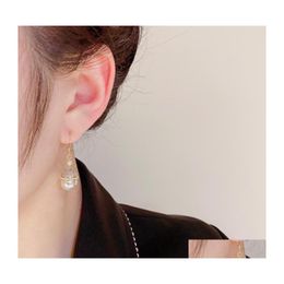 Cuelga los pendientes coreanos de la perla micro pavimentada de la lámpara de lujo Pendientes de la joyería de la manera para la entrega femenina de la gota Dh5Xd