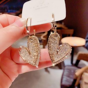 Bengelen kroonluchter Koreaanse glanzend kristal grote hartoorbellen voor vrouwen houden van geometrische strass druppels drop earring minimalistische sieraden piercing ea