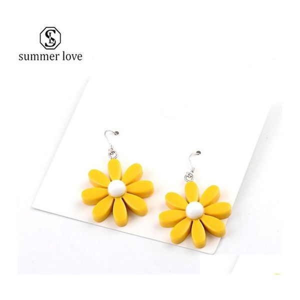 Cuelga la lámpara estilo coreano margarita flor pendientes lindo resina girasol para mujeres niñas joyería encantadora moda al por mayor gota del dhp0u