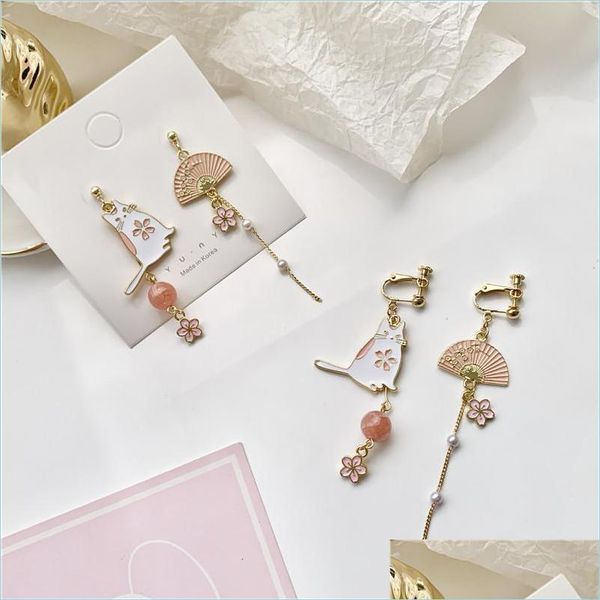 Dangle Chandelier Style coréen Fleur Mignon Animal Dangle Boucles d'oreilles pour femmes Lune Étoiles Chaton Lapin Ballon Boucle D'oreille Asymétrique Partie Dhpjc