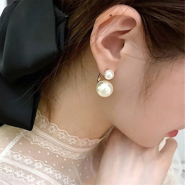 Dangle Lustre Coréen Tempérament Perle Boucles D'oreilles Pour Les Femmes Avant Et Arrière Simple Bijoux De Mode