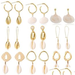 Dangle Kroonluchter Koreaanse Trend Conch Marine Legering Natuurlijk Schelp Parel Goud Oorbellen Mode voortreffelijk Casual Retro Feestdagen Marokkaans St Dhnj7