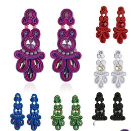 Chandelier en peluche Kpacota Soutache Fashion Colourf Crystals Purple Orees Boucles ethniques Big Bijoux Trendy Femmes Gift à la main Fonds à la main Dhnlz