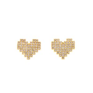 Cuelgue la lámpara de las señoras bruñido 18k oro amarillo color cristal corazón Stud pendientes joyería Bling Craft bordar mapa grande para mujer Hip-Hop