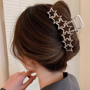 Dangle Kroonluchter Grote Metalen Haarklauw Clips Antislip Zilveren Holle Ster Pentagram Haarklauwen Haarklemmen Voor Vrouwen Dik Krullend Lang Haar Styling Z0608