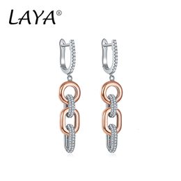 Dangle Kroonluchter LAYA 100% 925 Sterling Zilver Mode Stijl Shining Zirkoon Lange Bungelende Ketting Oorbellen Voor Vrouwen Originele Moderne Sieraden 230617