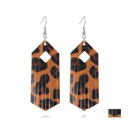 Dangle Lustre Léopard Imprimé Gland Goutte Boucles D'oreilles En Cuir Pour Femmes Boho Géométrique Rhombus Boucle D'oreille Pendentif Crochet Bijoux Livraison Dhqye