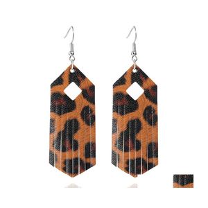 Bengelen kroonluchter luipaard print kwastje lederen oorbellen voor vrouwen boho geometrische rhombus oorrang hanger haak sieraden levering dhqye