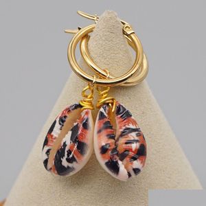 Dangle kroonluchter Leopard Seashell Earring Dangle Oorbellen voor vrouwen Boho sieraden Trendy strand schelp oorbellen RVS cirkel Dh0Ll