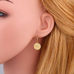 Pendientes colgantes de araña Lexie Diary, pendientes de gota de concha de cristal dorado para mujer, estrella pequeña redonda, Micro Pave CZ Zirconia, joyería de verano Erss76Dang