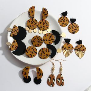 Lifefontier – boucles d'oreilles léopard uniques en argile polymère pour femmes, lustre géométrique irrégulier, métal noir, bijoux Vintage 2022