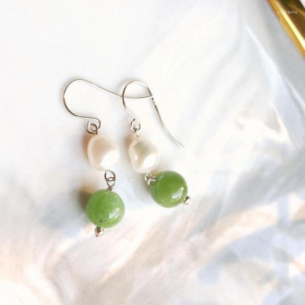 Lii Ji – boucles d'oreilles en perles baroques de Jade vert de 8mm, en argent Sterling 925, couleur platine, pierre véritable, bijoux pour femmes et filles