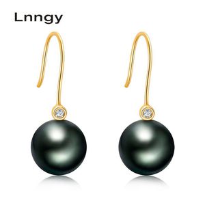 Dangle Kroonluchter Lngy 18K Gold Tahiti Pearl Drop Earrings 10-11mm Zwart Solid White / Yellow / Rose Real Diamond Women