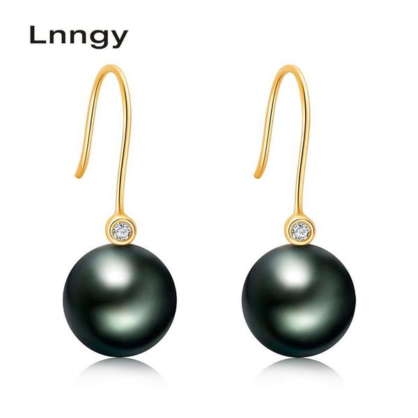 Dangle Lustre Lnngy Or 18 carats Tahiti Perle Boucles d'oreilles 10-11mm Noir Solide Blanc/Jaune/Rose Véritable Diamant Femmes