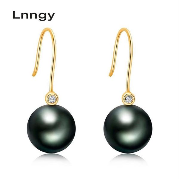 Lámpara colgante Lnngy Pendientes colgantes de perlas de Tahití de oro de 18 quilates 10-11 mm Negro Blanco sólido Amarillo Rosa Diamante real Women256T