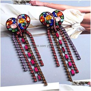 Bengelen kroonluchter lange colorf kristallen ketting kwast tassel hange oorbellen mode steentjes hart hanger oorrang sieraden voor vrouwen dro dhgeo