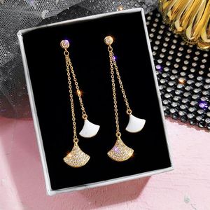 Cuelga candelabro largo cristal gota pendientes circón boda nupcial Shell Sector Hada joyería para mujer cadena Color oro blanco