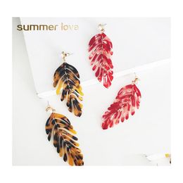 Dangle Lustre Longue Résine Feuilles Vertes Boucles D'oreilles Bijoux De Fête Accessoires À La Main De Mode Géométrique Acrylique Pour Les Femmes Drop Deli Dhbyo