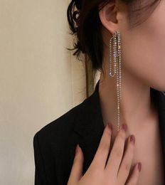Bengelen kroonluchter lange tassel kristal oorbellen voor vrouwen bijoux glans geometrische strass bruiloften sieraden accessoiresdangle6376077