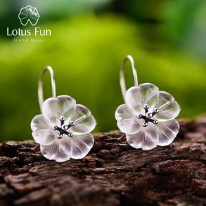 Cuelgue la lámpara Lotus Fun Real 925 Pendientes de plata esterlina Diseñador hecho a mano Joyería fina Flor en la lluvia Pendientes colgantes de moda para mujeres 230516