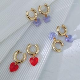 Dangle Lustre LOVOACC Rouge Violet Couleur Verre Amour Coeur Boucles D'oreilles Papillon Or Chunky Cercle Goutte Clair Minimaliste En Laiton Bijoux