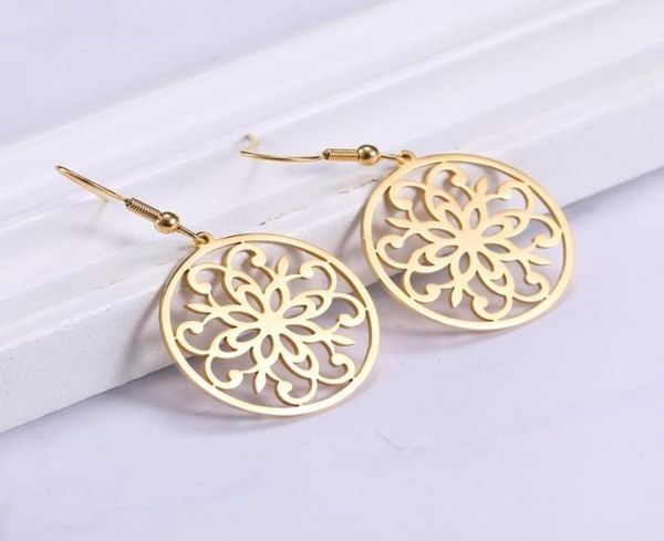 Dangle Lustre Lucktune Rétro Fleur Boucles D'oreilles Filigrane En Acier Inoxydable Rond Cerceau Pour Les Femmes Cadeau Bijoux De Mode Accesso5185611