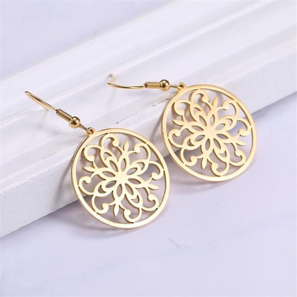 Dangle Lustre Lucktune Rétro Fleur Boucles D'oreilles En Filigrane En Acier Inoxydable Rond Cerceau Pour Les Femmes Cadeau Bijoux De Mode Accesso242x