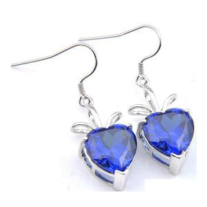 Bengelen kroonluchter geluksschijn vrouwen bruiloft oorbellen hartvormige blauwe topaz sier kubieke zirconia haak oorr 5 pc's drop levering jood dhobk