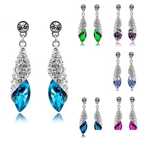 Dangle Lustre De Luxe 925 Sier Diamant Boucles D'oreilles Étincelant Autriche Cristal Longue Pour Les Femmes De Mariage Bijoux De Mariée Drop Livraison Dh7IC