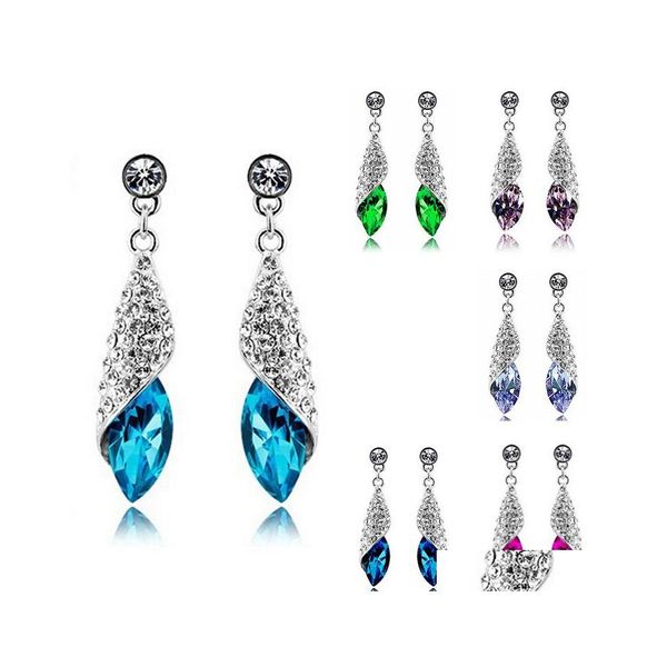 Dangle Lustre Luxe 925 Sier Diamant Boucles D'oreilles Étincelant Autriche Cristal Longue Pour Les Femmes De Mariage Bijoux De Mariée Cadeaux Drop Deliv Dhhbi