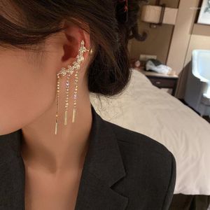 Dangle Lustre De Luxe Feuille De Cristal Strass Gland Boucles D'oreilles Pour Les Femmes Exquis Oreille Manchette Clip Goutte Conception Coréenne BijouxDangle Mill22