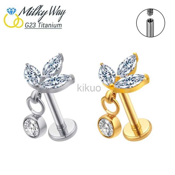 Cuelga la lámpara Pendientes de lujo Conjunto de titanio Colgante de circón transparente Moda Labret Nasal Labio Piercing Nariz Stud Joyería brillante para regalos de fiesta 24316