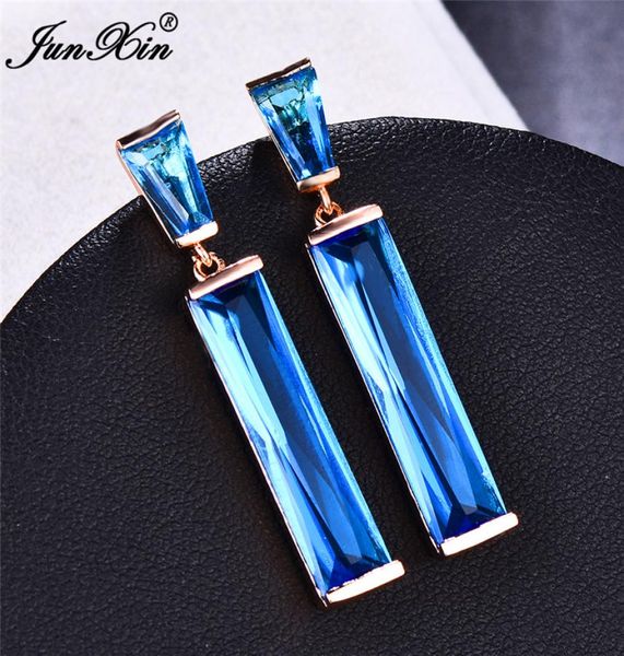 Chandelier de luxe de luxe femelle bleue en pierre bleue boucles d'oreilles en argent couleurs argentées de la rose de mariage bijoux vintage long pour les femmes3035678